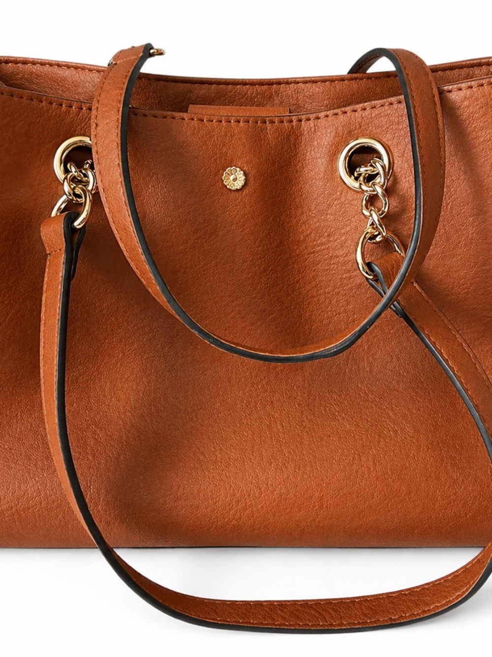 Women's Tan Leather Tote Bag with Gold Hardware